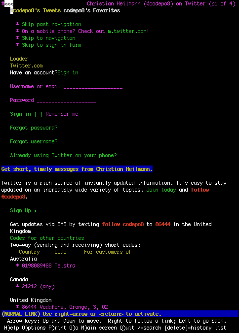Lynx showing twitter.com